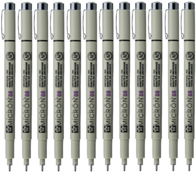 PIGMA SAKURA 마이크론 08 젤잉크펜 0.5mm, 블랙, 12개