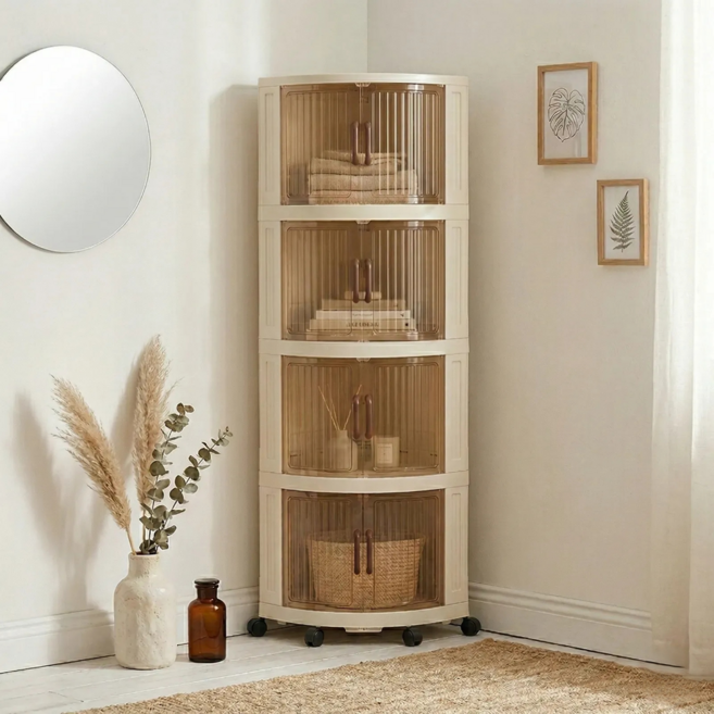 리빙투 틈새 코너 선반 모서리 수납장, 5단, 반투명 화이트