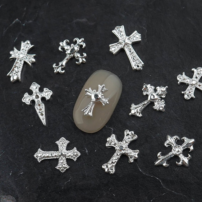 네일스토어 십자가 네일파츠-23 메탈 실버 10개입, 1개, 1.실버 십자가 혼합/B885