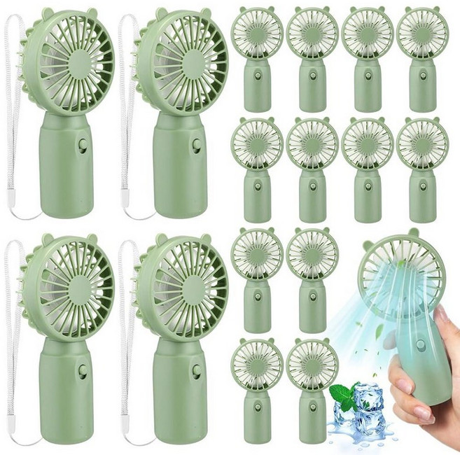 Glooglitter 48 Pcs Mini Portable Fans Bulk Handheld Battery Operated Fan with Lanyard Cooling Lig, 16, 세이지 그린