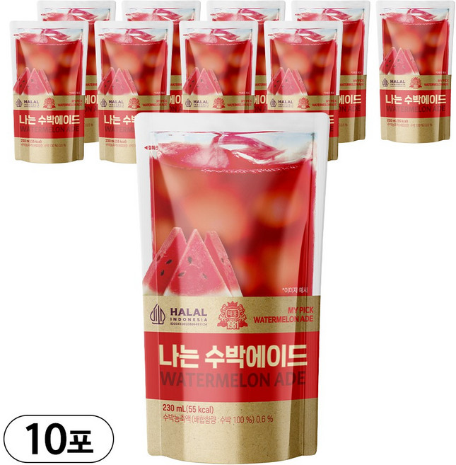 [태웅식품본사] 나는 수박에이드 '여름엔 얼음컵에 시원한 수박주스 한잔!', 10개, 230ml