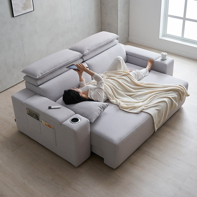 [에보니아] 모션 슬라이딩 전동 리클라이너소파 3인용/4인용 쇼파, 4_무브 3인용_라이트그레이