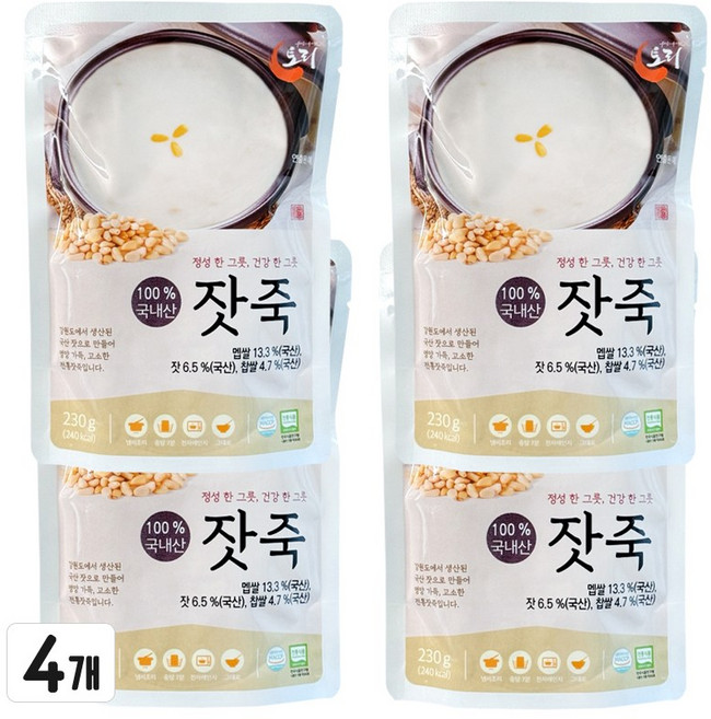기운내요 국산잣 듬뿍 부드러운 영양 잣죽 회복죽 100% 국산재료 믿고 먹는 토리식품 토리죽, 4개, 230g