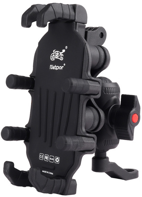 單手操作 360旋轉 穩固防震, 八爪減震機車手機架, 黑色, 後照鏡款