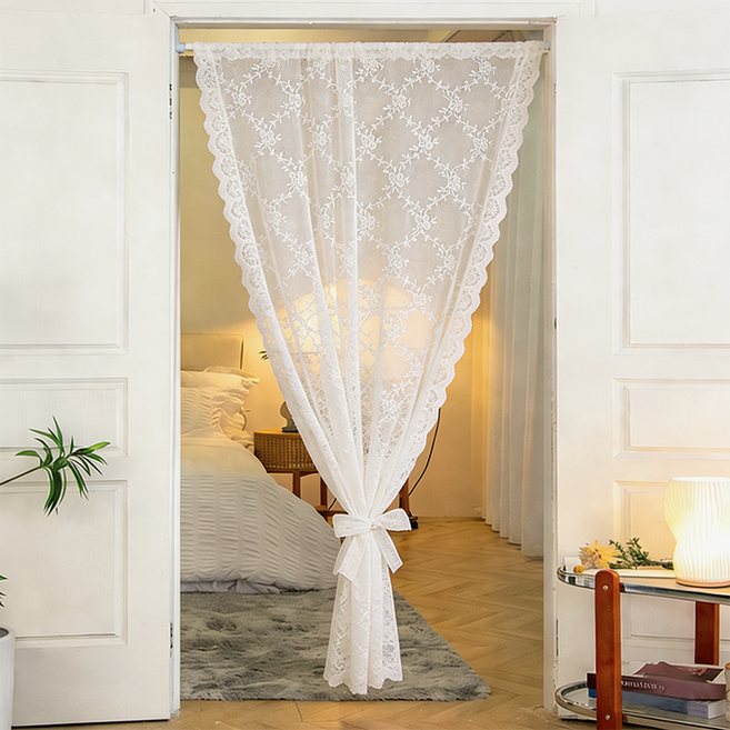 YYT 모던 심플 자수 레이스 커튼 부드러운 레이스 문발 커튼