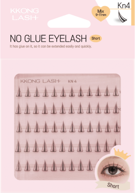 꽁래쉬 노글루 가닥 속눈썹 kn4(플레어) 글루없이 편안하게 자극없이 가볍게, 1개, 숏 (9 mm~11mm)