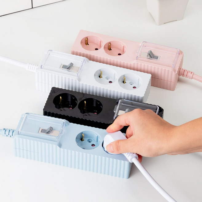 파워존 고용량 웨이브 배선차단 멀티탭 과부하차단 2구 50cm 1.5m 3m 5m 7m, 파스텔블루, 1개