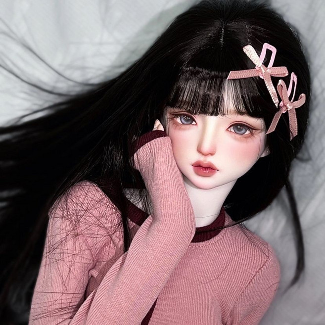 BJD 娃娃假髮 60cm 高溫絲 換裝假髮, 1個, 6分齊長直髮黑色