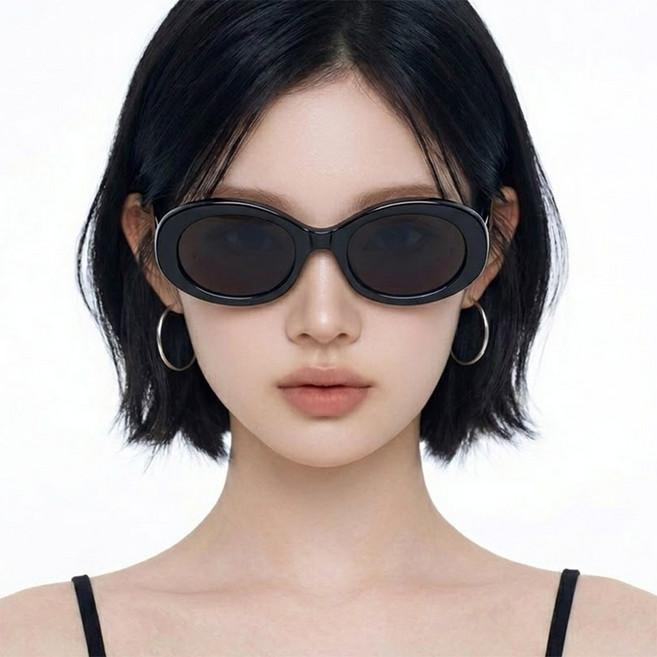 둥근 오벌형 자외선 차단 레트로 뿔테 선글라스