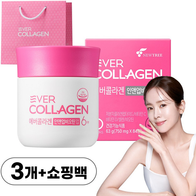 [쇼핑백증정] 에버콜라겐 인앤업비오틴업 GPH 콜라겐 저분자콜라겐펩타이드 히알루론산 엘라스틴 함유, 3개, 84정