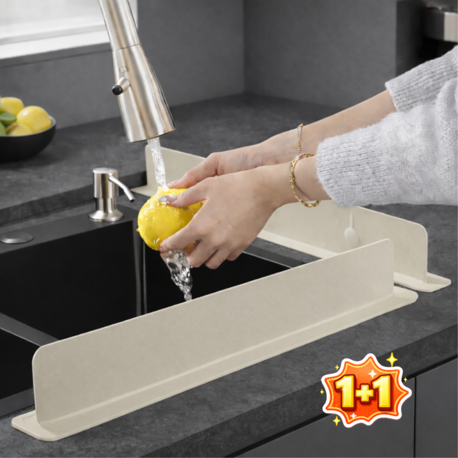 MIRRA 길고 높은 물튀김 방지 싱크대 강력 흡착 실리콘 가드 1+1, 2개, 베이지