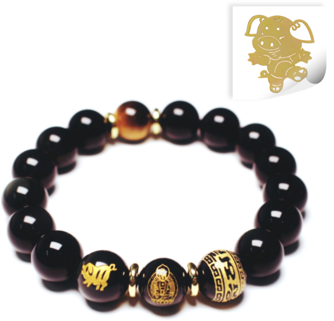 러키라이프 흑요석 소원성취 12지 띠별 행운팔찌