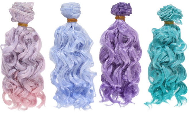 4개 4색 PP 인형 가발 긴 곱슬머리 DIY BJD 소녀 액세서리 혼합 색상, 혼합 색상A