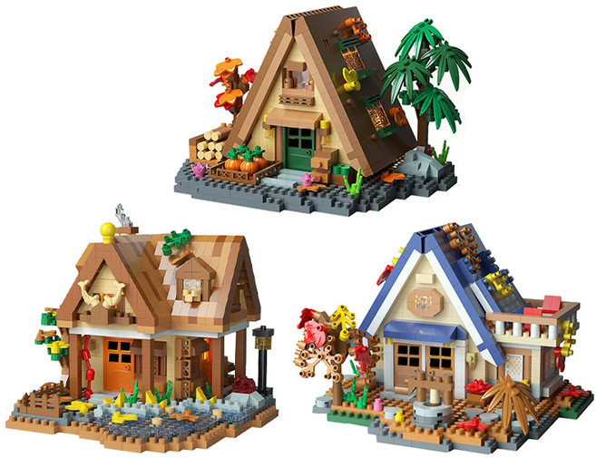 심아트 미니나노블럭 아일랜드오두막 시리즈 3종 세트 A, 1세트, 혼합색상