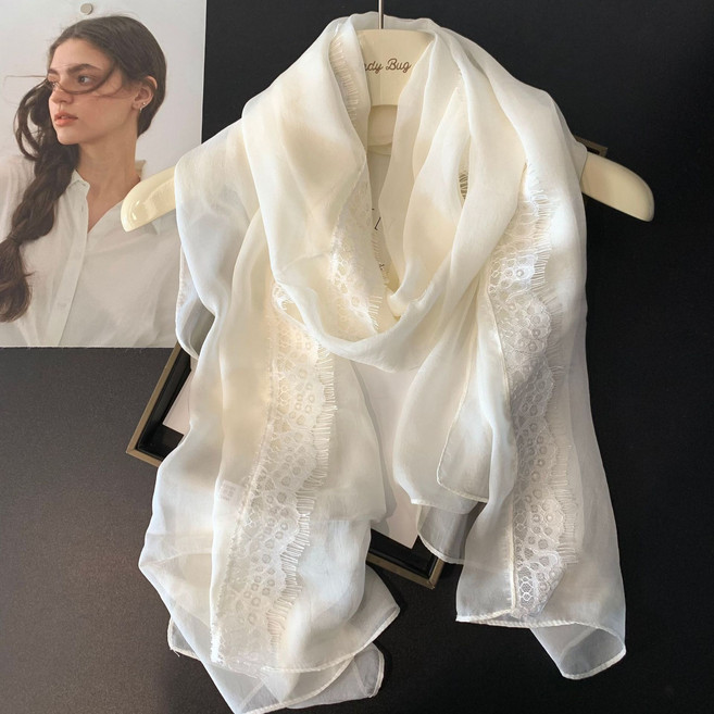 은무드 여성 레이스 시스루 롱 스카프 숄 머플러