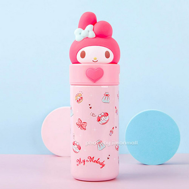 산리오 마이멜로디 3D 피규어 스텐 텀블러 350ml 스텐물병 스텐물통 어린이물병, 1개, 핑크