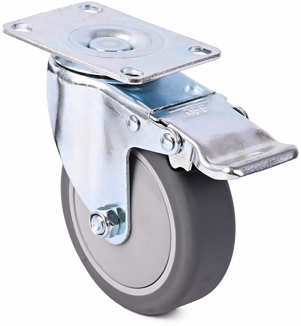 플레이트 타입 바퀴 3 4 5 인치 교체 대차 카트 가구 의자, 1개, 5인치 풋브레이크 고무 회색