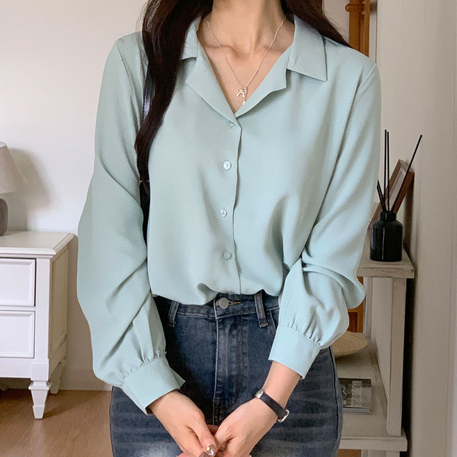 조이메리 여자 블라우스 긴팔 12색 빅사이즈 오픈카라 여리여리핏 레이첼 오픈 블라우스