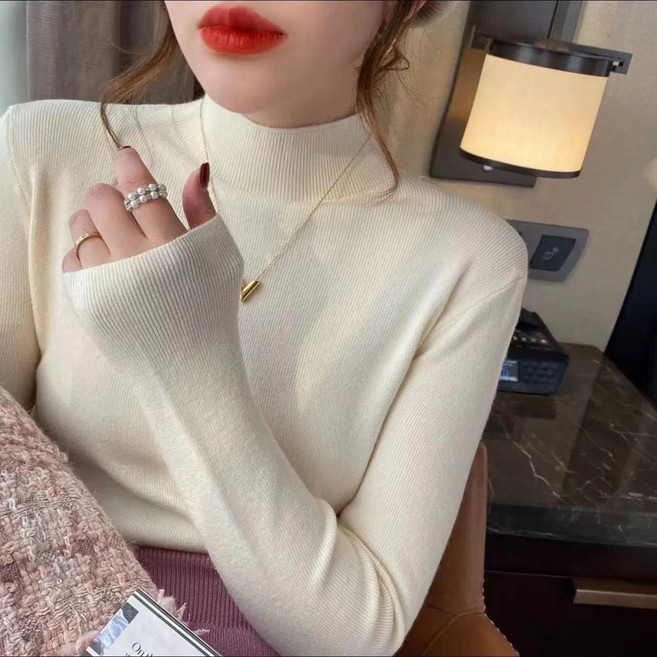 SELEAD 가을 겨울 반폴라 니트 심플 솔리드 슬림 긴팔 이너 날씬해 보이는 상의 반폴라 니트 빅 사이즈 6컬러