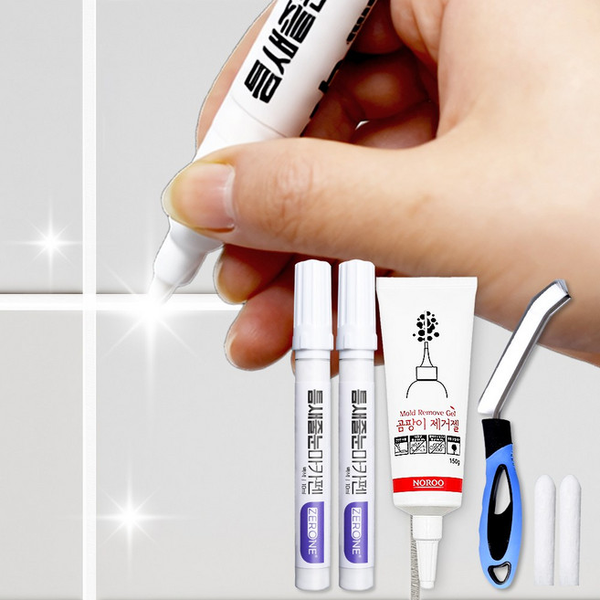 [셀프줄눈세트] 마카펜2개(펜촉2개)+줄눈청소솔1개+노루곰팡이찌든때제거제1개