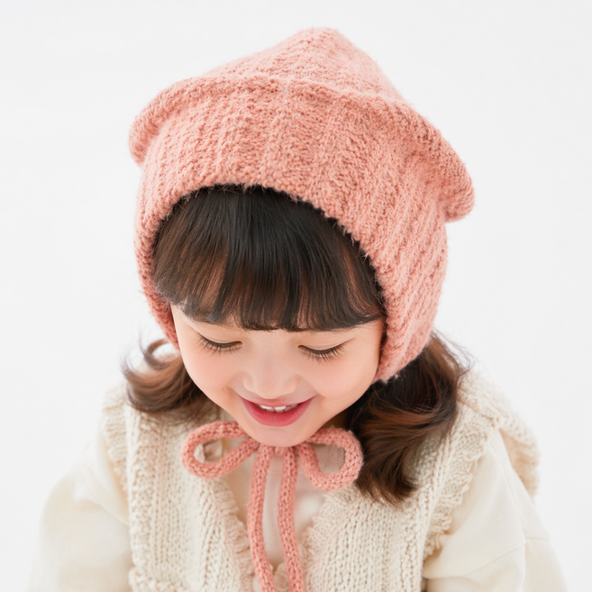유아 아동 니트 귀도리 보넷 아기 겨울 모자 끈모자 방한모