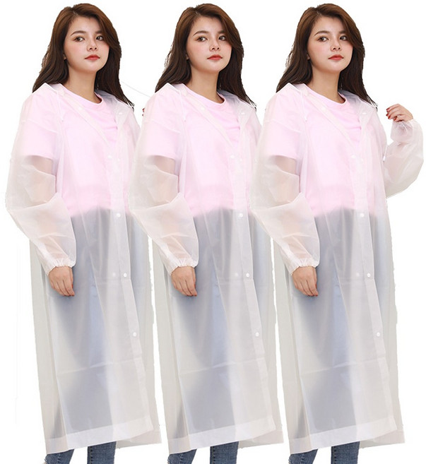 MU랑 남녀공용 다회용 두꺼운 EVA 우비 3개입