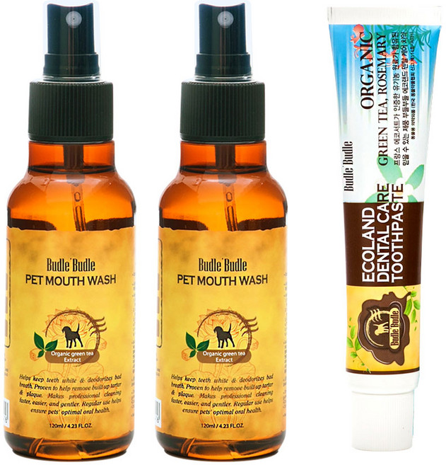 부들부들 에코랜드 강아지 구강관리 입냄새제거 구강청량제 120ml 2개 + 덴탈케어 치약 80g 1개, 1세트