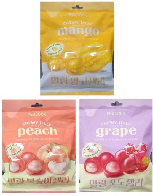 피코크 말랑젤리 3종 각1개씩 (망고 복숭아 포도) 총 648g, 1개