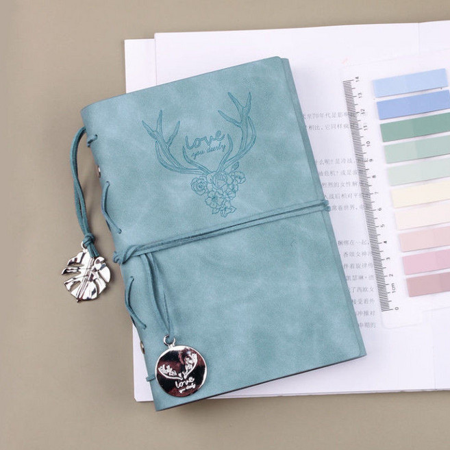 印章本子 蓋章收集本 印章冊 文具女子博 方格筆記本 本 顯化日記本 蓋章本 a6複古活頁手賬本加厚空白, S001-復古青,空白內頁, 1個