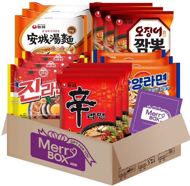 봉지라면세트 02호 (신라면3+안성탕면3+오징어짬뽕3+진라면매운맛3+삼양라면3)+메세지카드, 1박스
