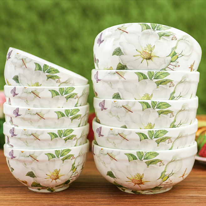 목련 본차이나 식기시리즈 공기 대접세트도자기그릇 혼수용 그릇5P세트