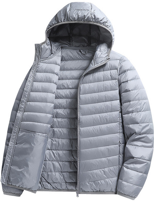 男款連帽輕羽絨外套 防潑水保暖羽絨服 灰色 50%含絨量 4XL