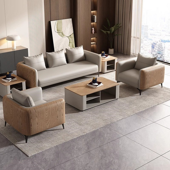 컴포렌스 편안한 사무실 소파 대표실 회사 응접 중역용 로비 부동산, 2인용, 라이트 그레이 + 라이트 우드