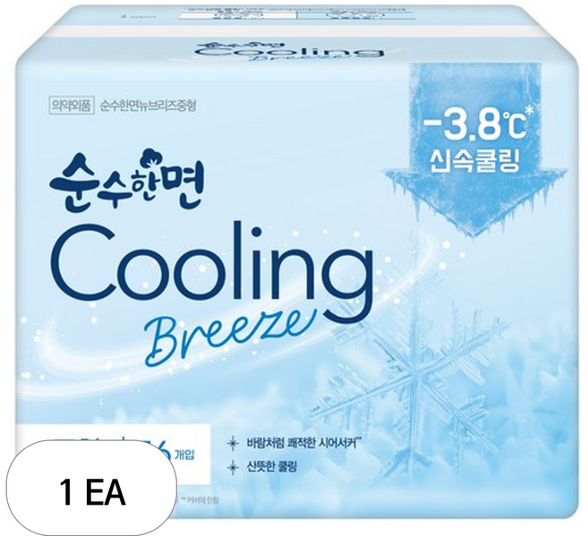 순수한면 쿨링브리즈 생리대, 1개, 16개입, 중형