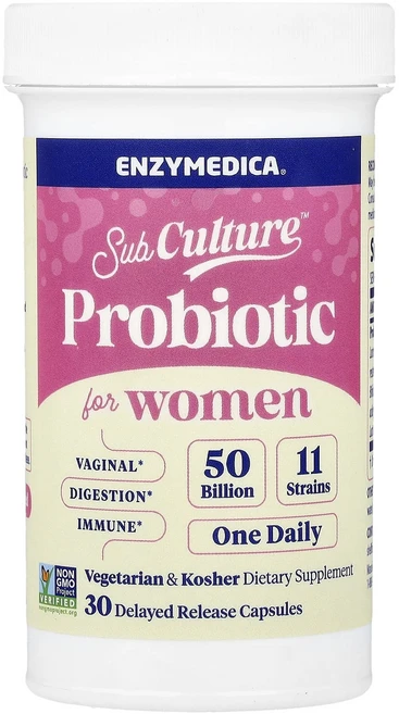 행복하세요 Enzymedica 여성용 SubCulature™ 프로바이오틱 500억 지연 방출 캡슐 30정 열정넘치는한해되세요, 1개 - 쿠팡