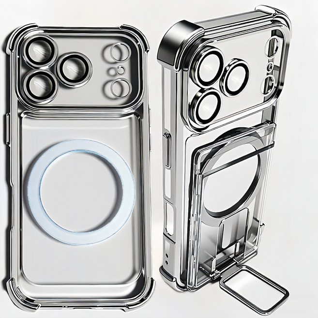 적용 아이폰 맥세이프 휴대폰 케이스 렌즈 보호 일체형 + 2장 수납 카드지갑 스탠드 거치대 케이스XIPSJKKB88