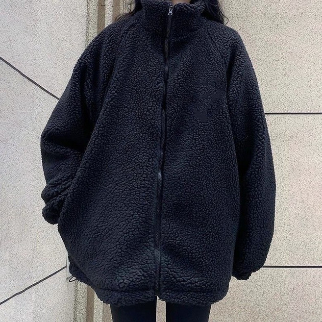 ORZQU 봄 여성 램스울 코트 빅사이즈 루즈핏 캐주얼 집업 뽀글이 재킷