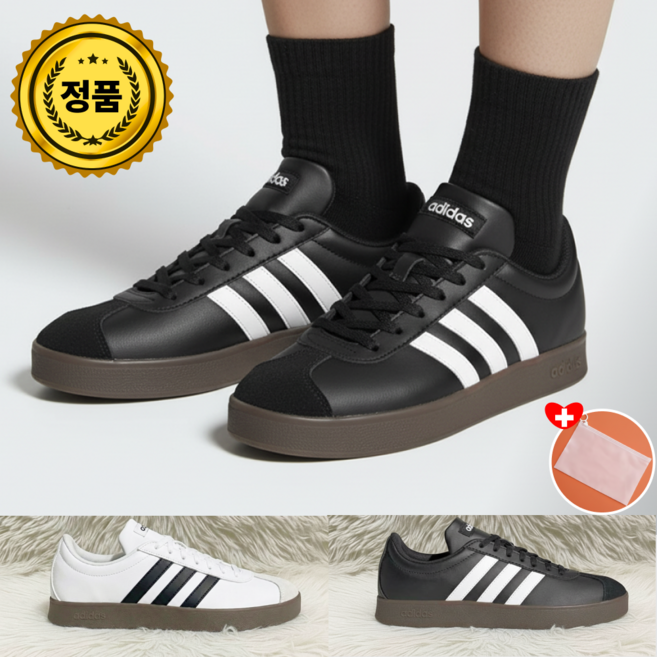 아디다스 스니커즈 VL 코트 블랙 화이트 남녀공용 운동화 레트로 클래식