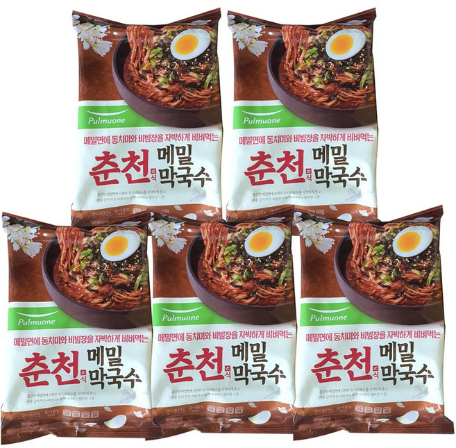 밀키트 해장 풀무원 춘천 식 메밀 막 국수 동치미 비빔장 2인분, 5개, 513g