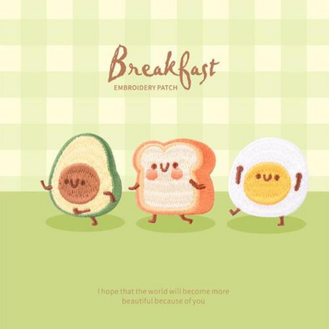 아침식사 열 접착 캐릭터 와펜 3종 (택1), 1개, 식빵