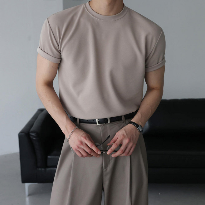 베이직바이블 남자 머슬핏 헬스 운동 반팔티 부드러운 무지 라운드 기능성 짐웨어 슬림 남성