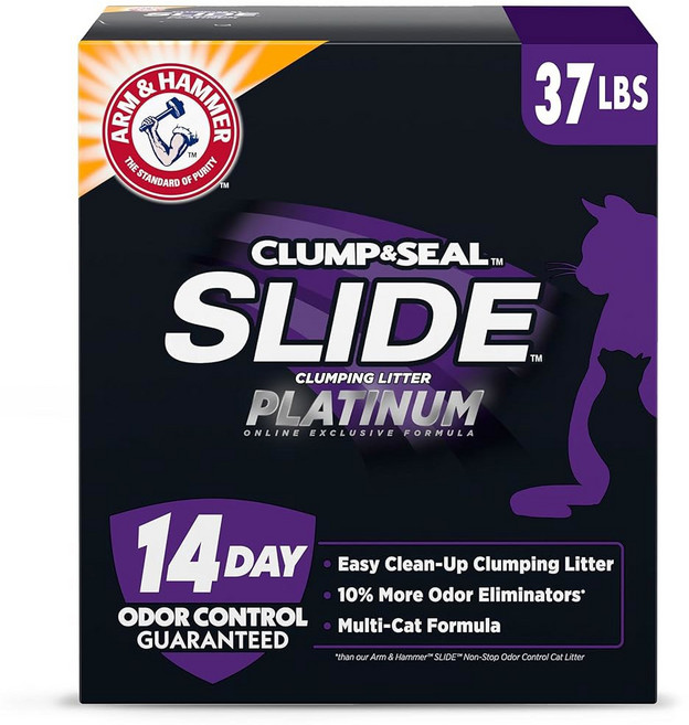 ARM & HAMMER 클럼프 씰 슬라이드 플래티넘 멀티 고양이 쓰레기 쉽게 청소할 수 있고 우수한 냄새 제어 37파운드