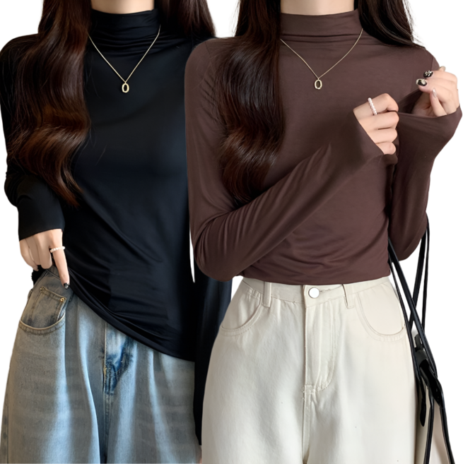 투펄슨 여성 반목티 목폴라 긴팔티 2종세트