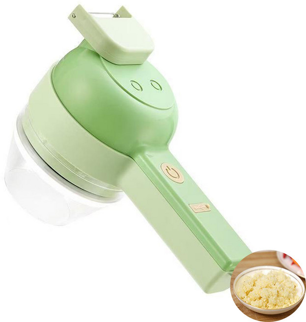 원터치 마늘 다지기 4in1 전동 무선 충전식 만능 야채 고추 슬라이서, 1개, 녹색