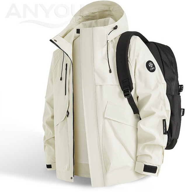 아웃도어 봄가을 남성 후드 탈부착 가능한 방풍 방풍 재킷 등산복 재킷 일상복 상의