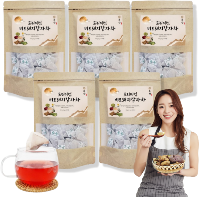 국산 유기농 볶은 돼지감자차 티백 국내산 자색 말린돼지감자 삼각티백 되지감자 모링가 비트 여주 이눌린 채소차 뚱단지차 전통차, 5박스, 50개입, 50g
