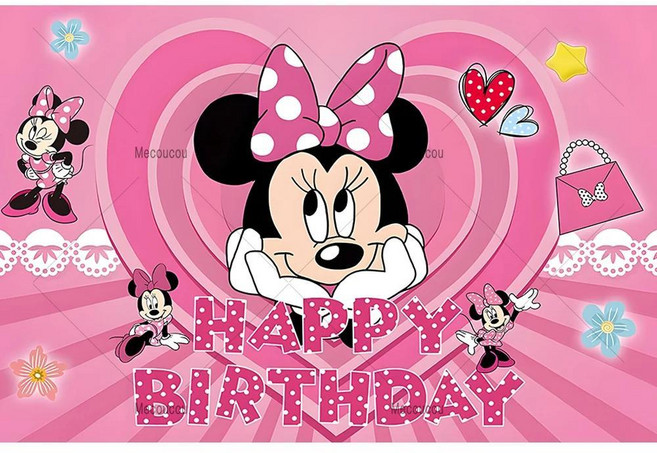 생일 축하 미키 미니 배경 핑크 반짝이 활 장식 샤워 파티 사진 배너 소품, 1개, 12. JK0350 / G. Polyester 2...