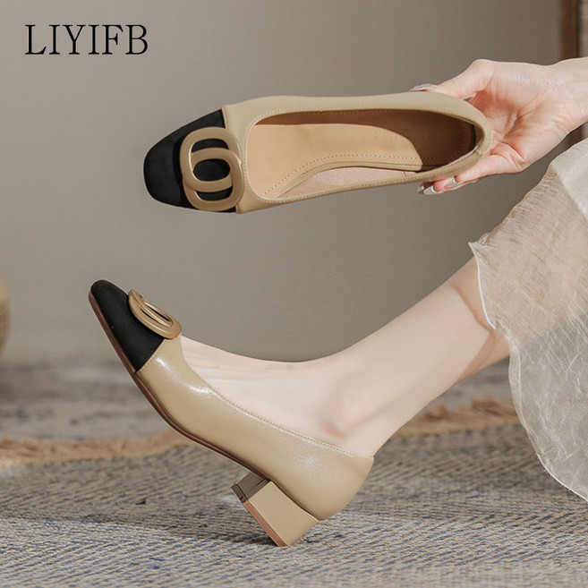 LIYIFB 명품 여성 구두 양가죽 펌프스 미들힐 여성 빅사이즈 단화265-220