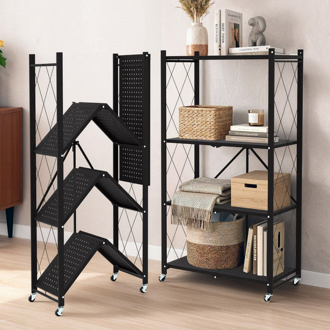 노마드랙 철제폴딩선반 원터치 접이식 이동식 철제선반, 화이트, 4단