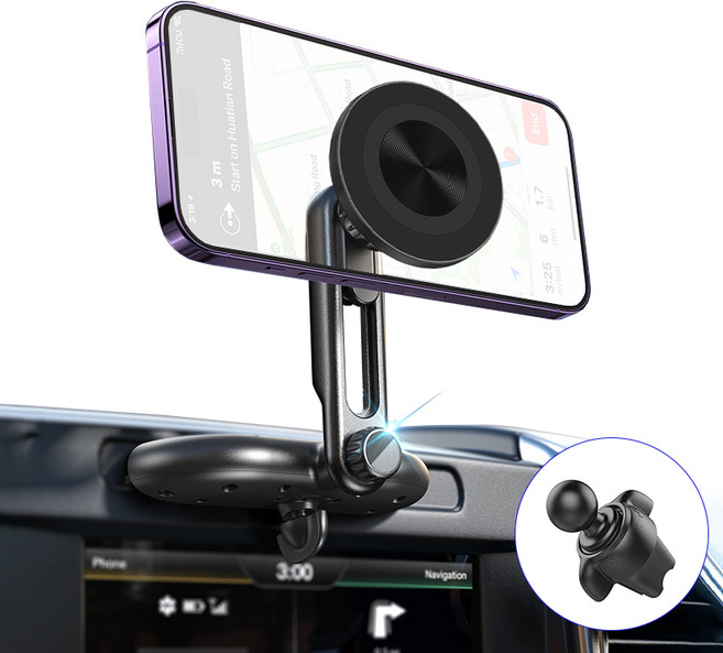 아이베리 프리미엄 듀얼모드 360도 회전 CD 슬롯 및 송풍구 차량용 맥세이프 자석 거치대, 블랙, 1개